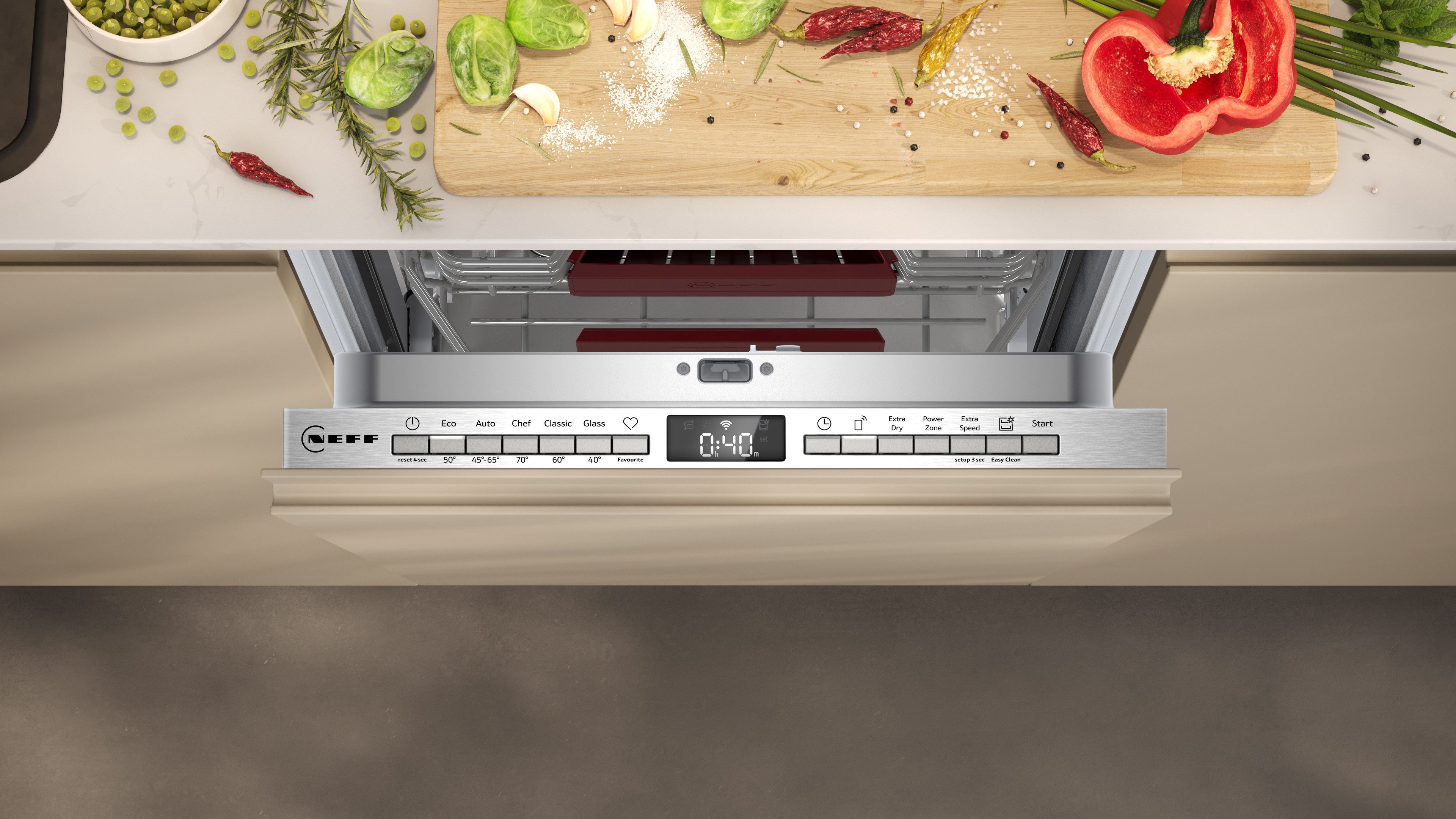 NEFF vollintegrierbarer Geschirrspüler N 50 S855EMX34E, 10 Maßgedecke, Automatische Türöffnung für Effizienz, flexible Körbe & Schubladen – Bild 5 von 5