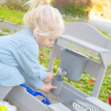 roba® Outdoor-Spielküche Matschküche zum Aufhängen, grau lasiert, aus Holz, FSC® - schützt Wald - weltweit