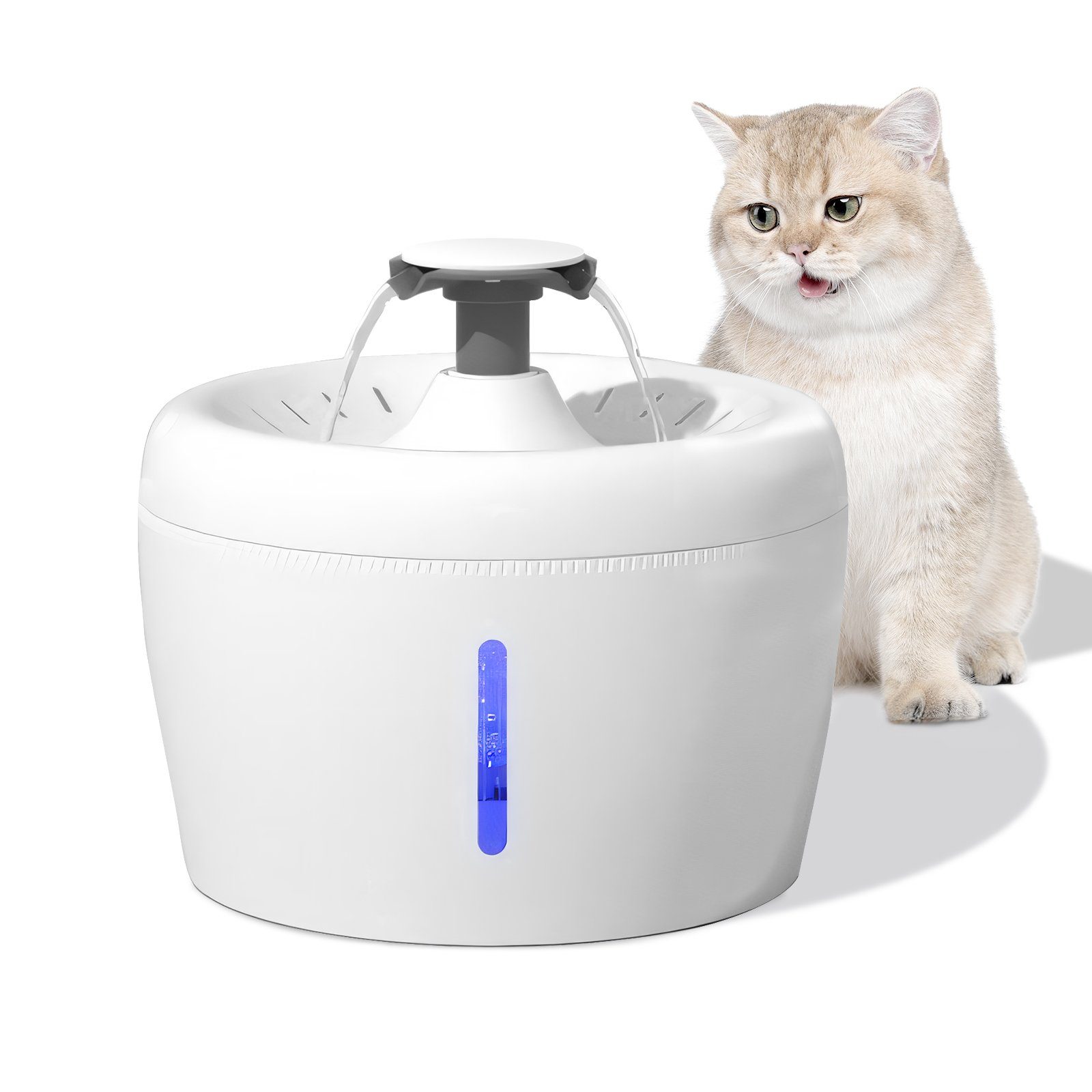 AmiCura Trinkbrunnen Apfel-Trinkbrunnen für Katze Ultraleiser Katzentrinkbrunnen, 1 Aktivkohlefilter 1 Ultra-leise Einstellbarer USB Pumpe(2L, Weiß)
