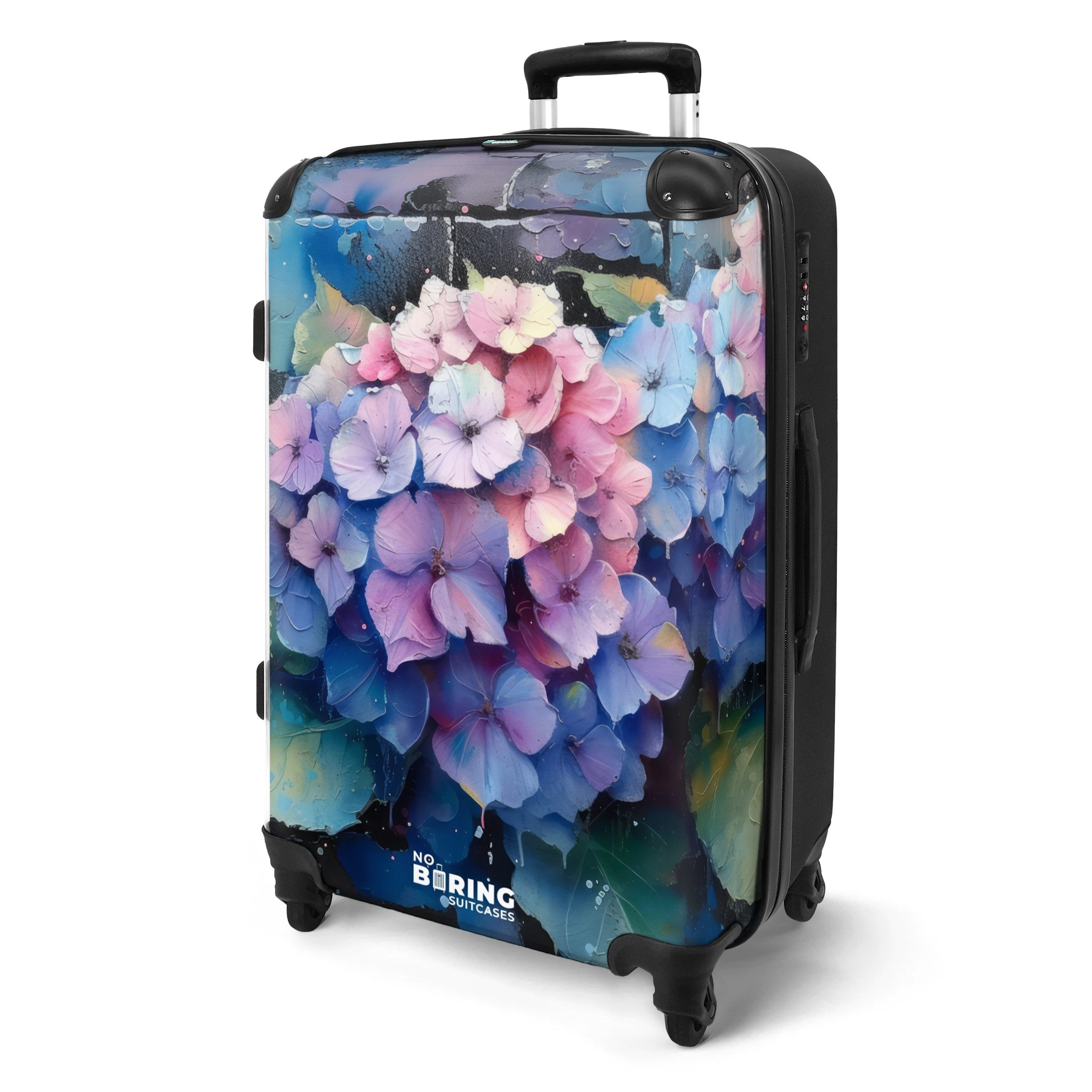 NoBoringSuitcases.com© Hartschalen-Trolley Hortensienblüten im Graffiti-Sti günstig online kaufen