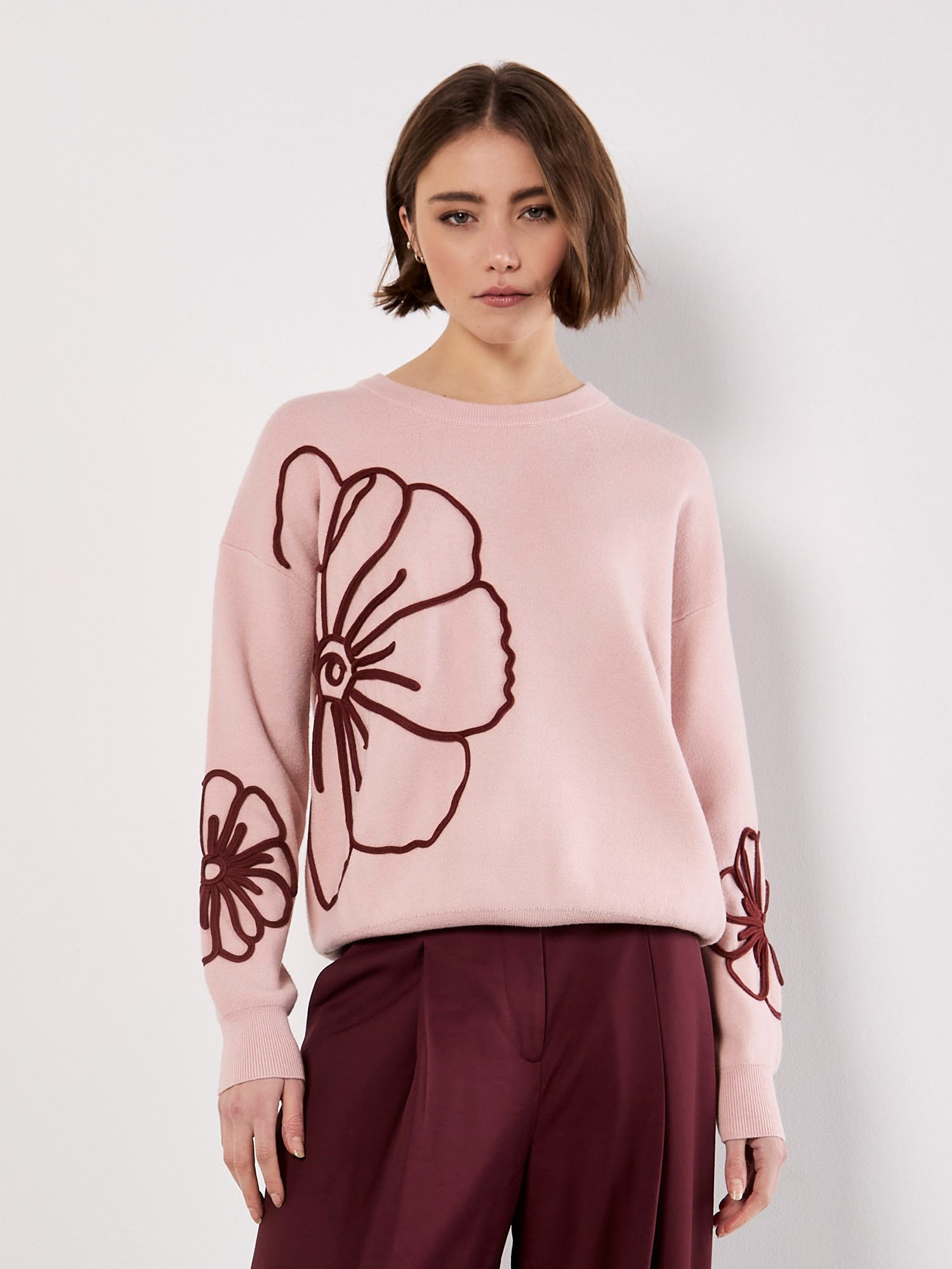 Rundhalspullover Stickerei-Pullover
