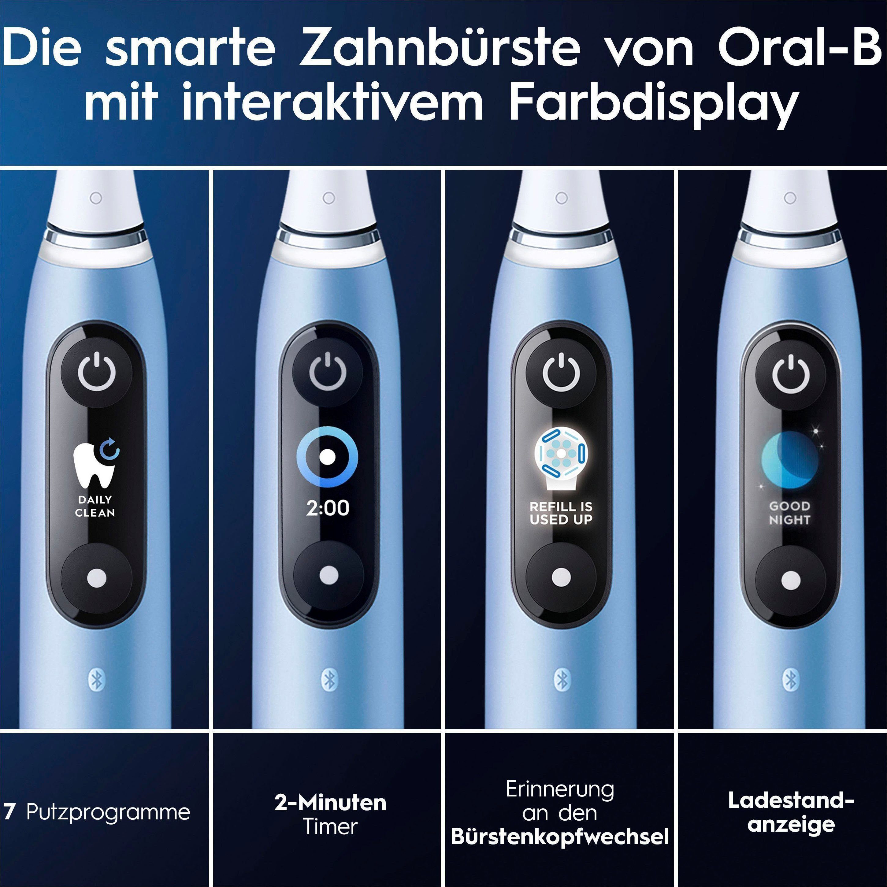 1 Magnet-Technologie, Marine iO Lade-Reiseetui Oral-B Edition, Putzmodi, Elektrische 9 Aqua mit Luxe & Aufsteckbürsten: Zahnbürste 7 St., Farbdisplay