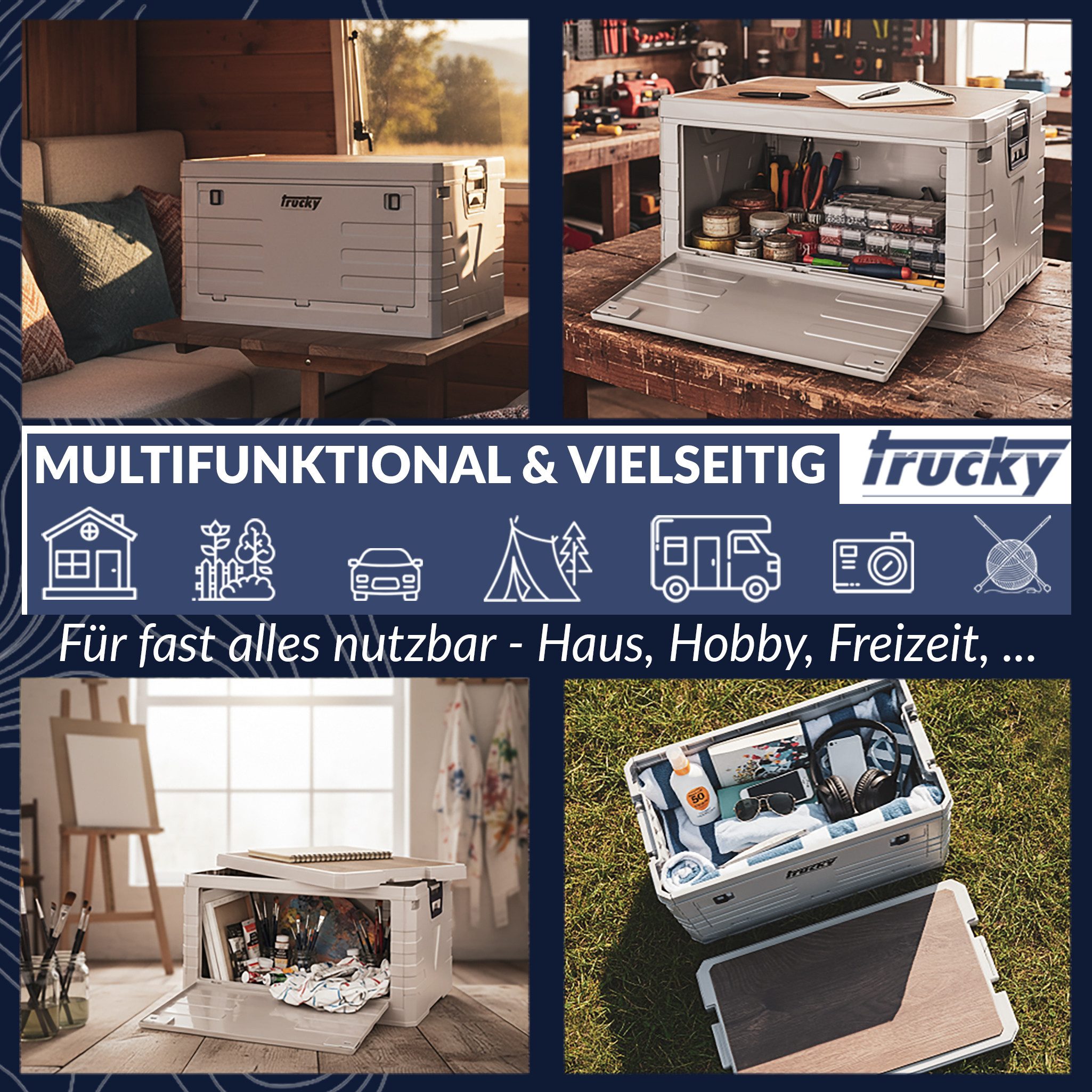 Trucky Faltbox Storage Box Camping Klappbox Klappkiste faltbar Beige Auswahl – Bild 5 von 5