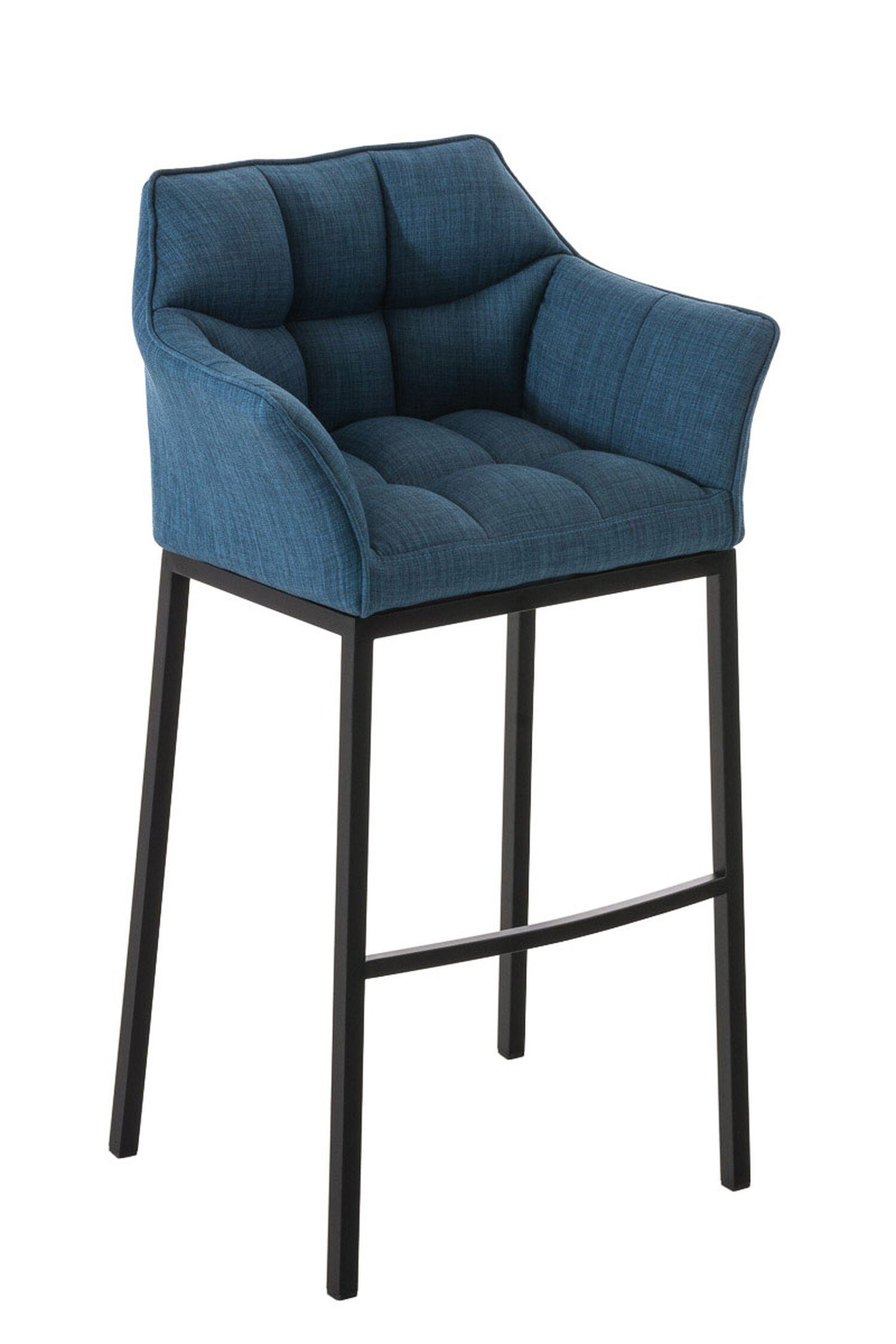 TPFLiving Barhocker Damaso (mit Rückenlehne und Fußstütze - Hocker für Theke & Küche), 4-Fuß Gestell schwarz - Sitzfläche: Stoff Blau