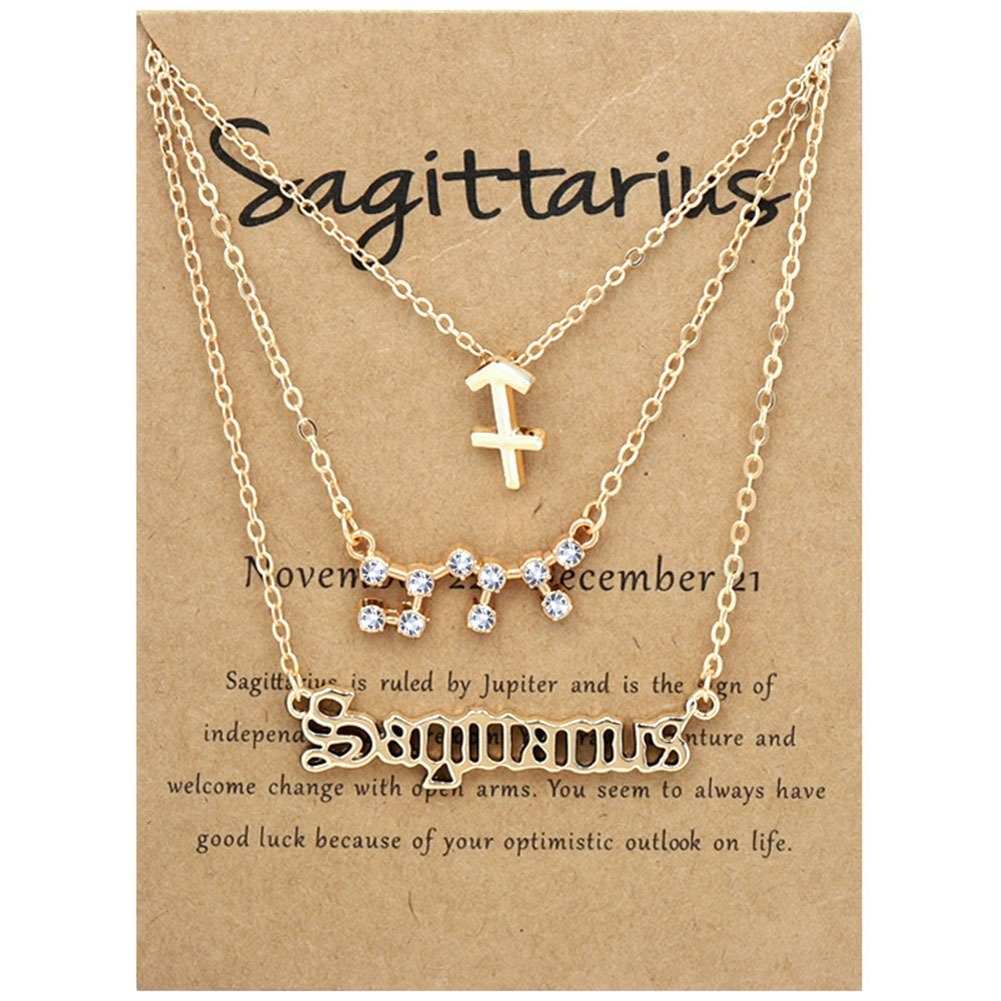 12 Herzkette 3PCS Gold Halskette Vintage Alphabete Für Frauen Blusmart Sagittarius Zodiacs