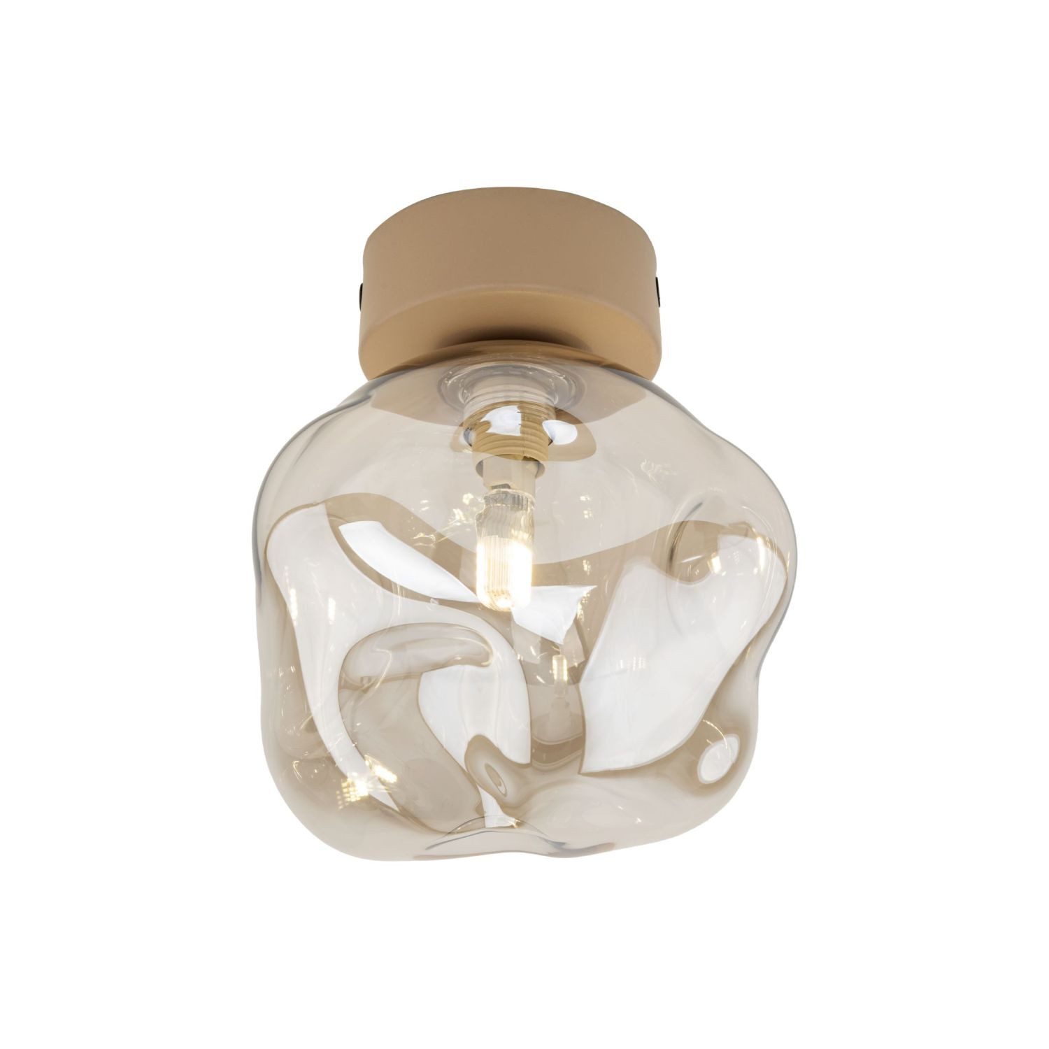 Licht-Erlebnisse Deckenleuchte UMERA, ohne Leuchtmittel, Rauchglas Metall G9 Beige Cognac rund Modern Deckenleuchte