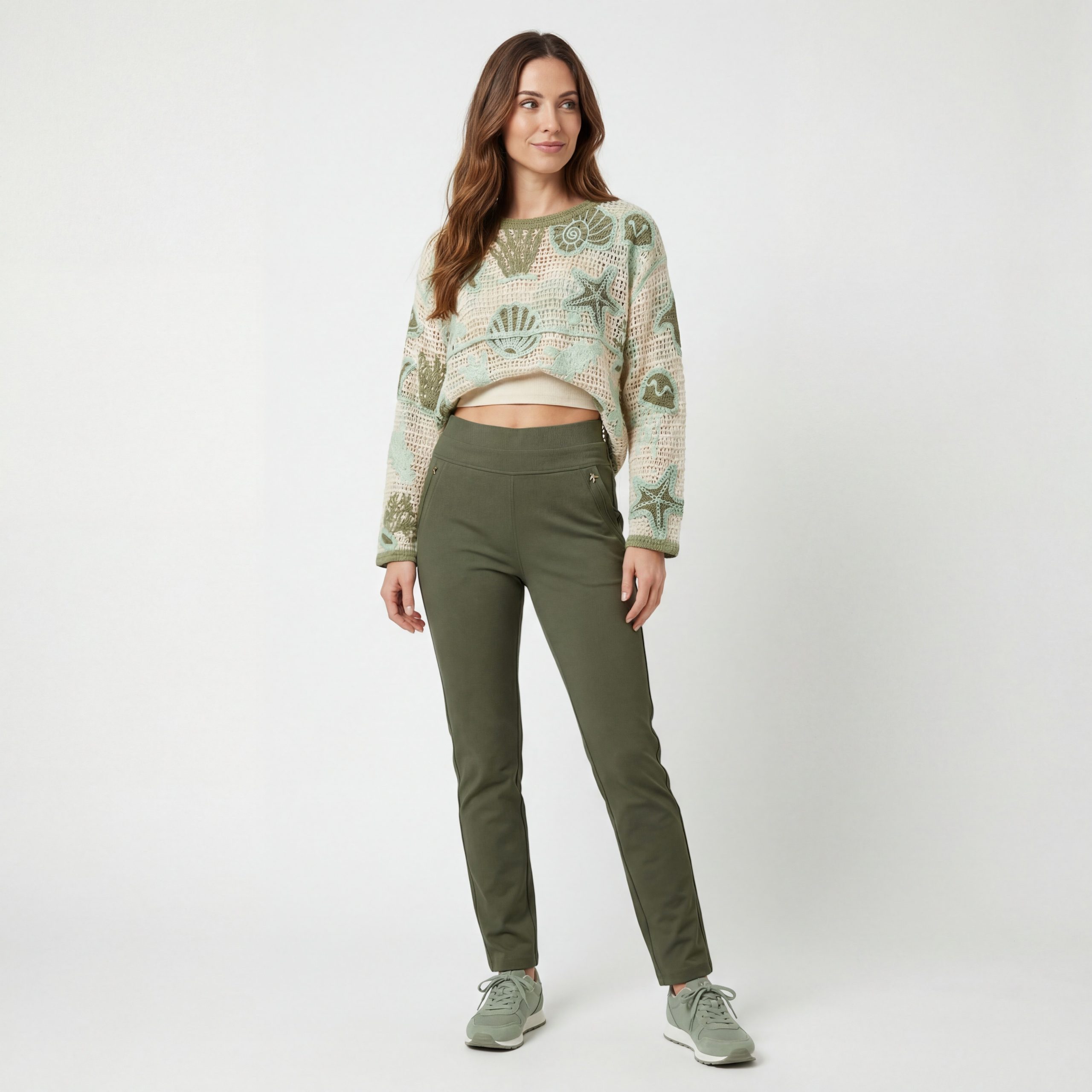 Aurela Damenmode Stretch-Hose Damen Leggings Schlupfhose mit Komfort Bund High Waist mit breitem Gummibund