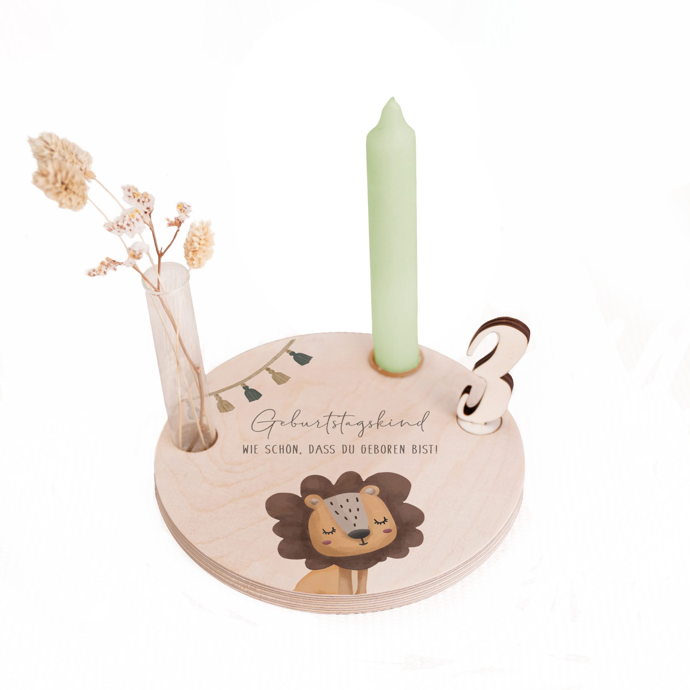 hellomini Geburtstagskerze Geburtstagsteller mit Kerzenhalter, Vase & Jahreszahlen