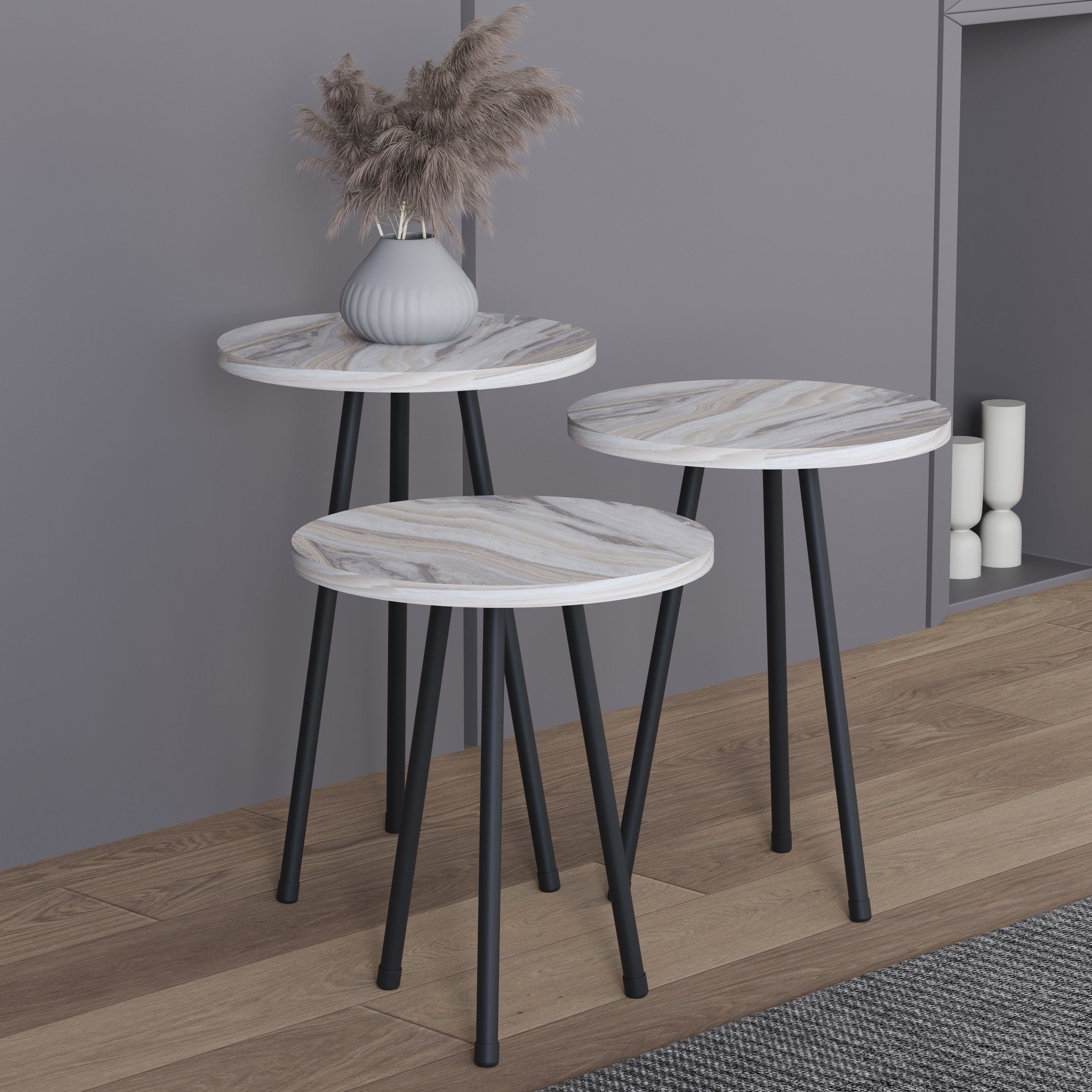 VCM Couchtisch Mirola 3er Set B. 34 x T. 34 x H. 52 cm, Marmor-Optik, stabiler Wohnzimmertisch – Bild 3 von 5
