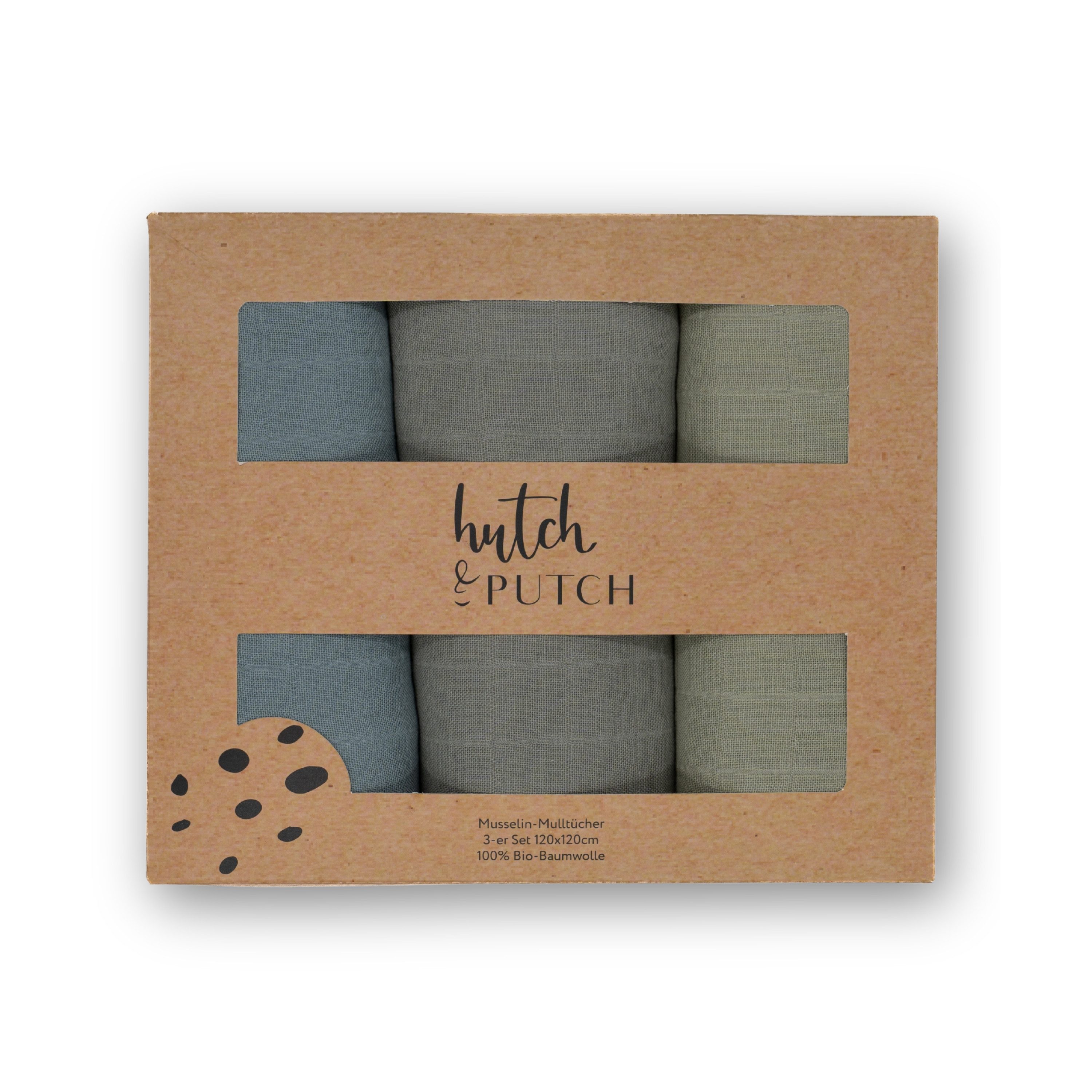 hutch&putch Spucktuch 3er-Set Mulltuch 120x120 cm einfarbig - 100% Bio-Baumwolle - Geburt, (3er Set, 3-tlg), Erstausstattung - Schnuffeltuch Spucktuch Mullwindel Kuscheltuch