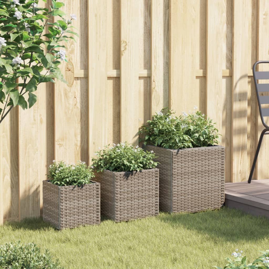 vidaXL Blumentopf Pflanzkübel 3 Stk. Grau Poly Rattan (1 St)