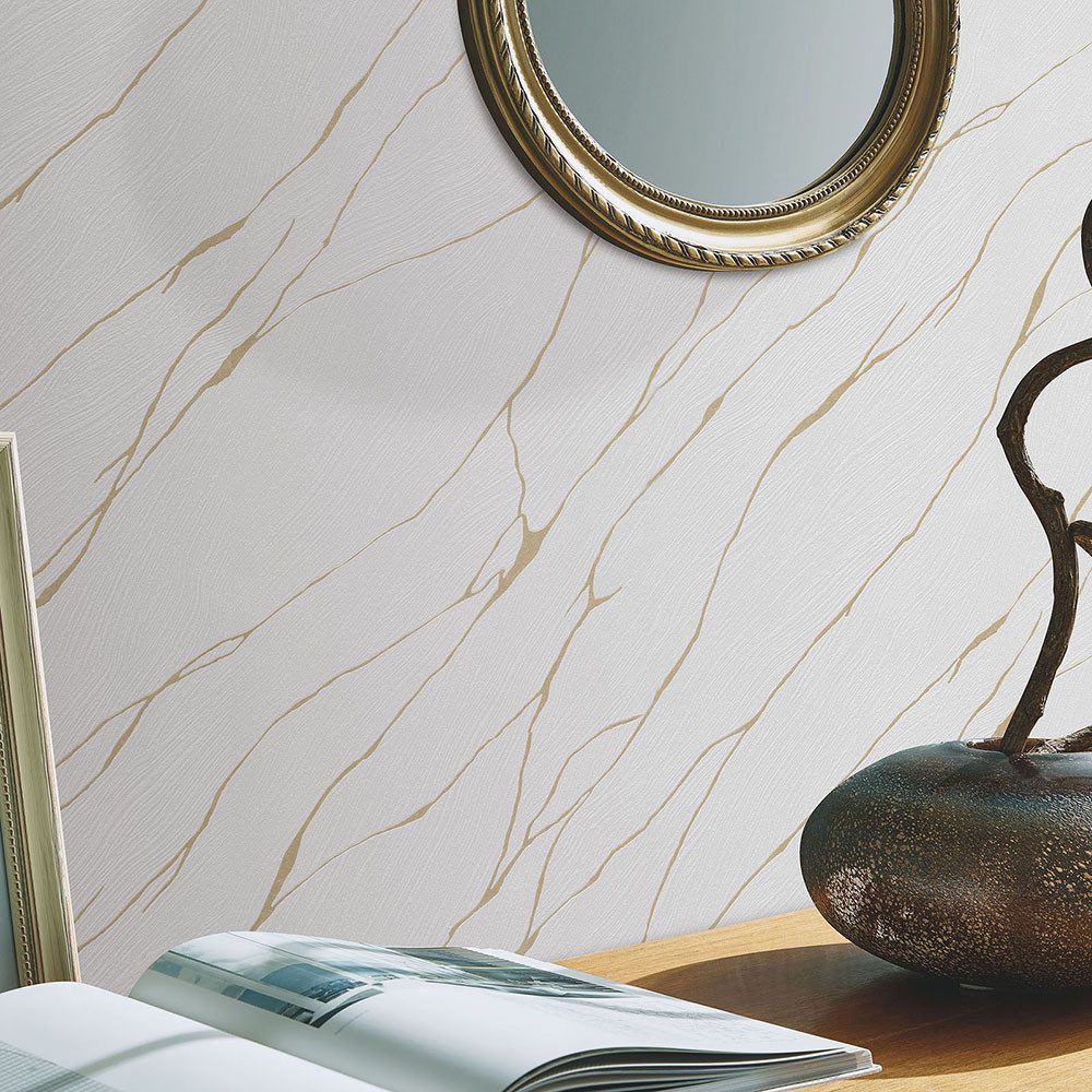 Vliestapete Maserung Marmor Optik Hellgrau Gold Metallic 10440-31 Opus Erismann