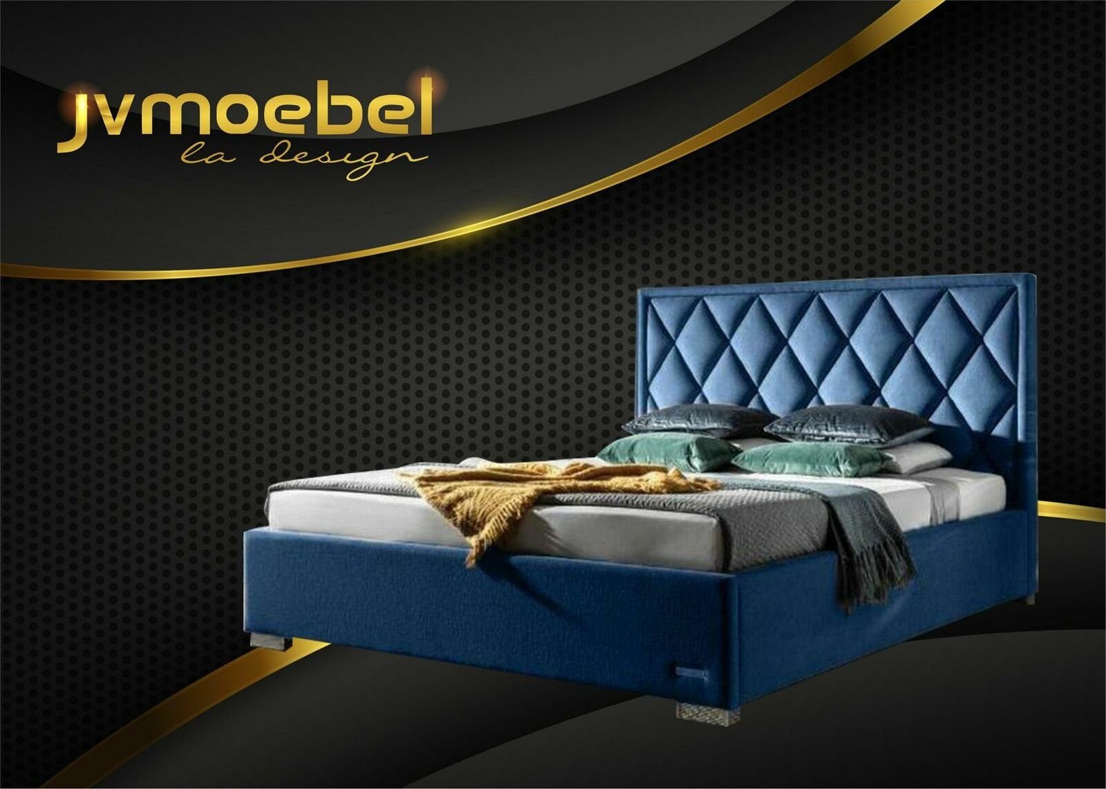 Designer Bett Polster Blau Möbel JVmoebel Design Textil Betten Luxus Bett, Schlafzimmer