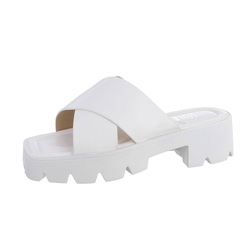 Ital-Design Damen Mules Freizeit Plateausandaletten Blockabsatz Sandalen & Sandaletten in Weiß