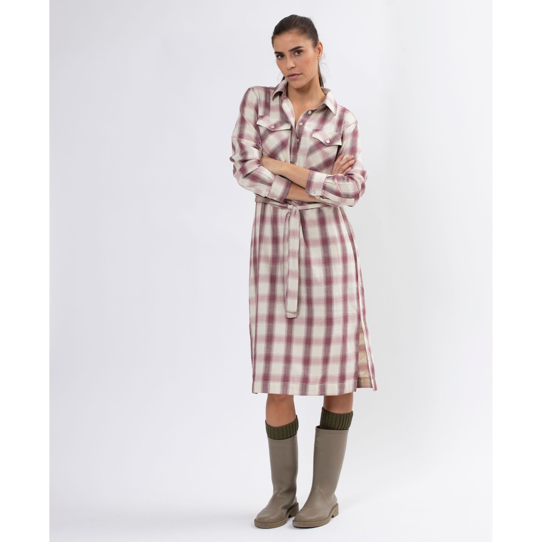 Blue Sportswear Blusenkleid Tenakee Karo Baumwoll Kleid in Rosé-Mauve günstig online kaufen