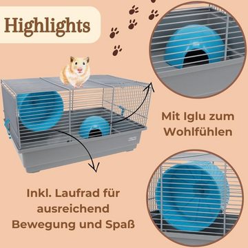 GarPet Kleintierkäfig Hamsterkäfig mit Haus grau Nagerkäfig Mäusekäfig Zubehör Haus