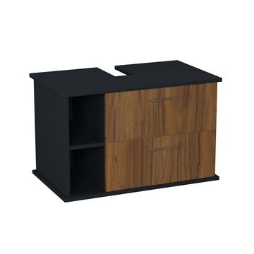 GARLIVO Waschbeckenunterschrank GLA-80L mit Schubladen, Badezimmer Waschtischunterschrank, Wallnuss Breite 80 cm, Soft-Close, Push-to-Open/ Tip-On, Hängend