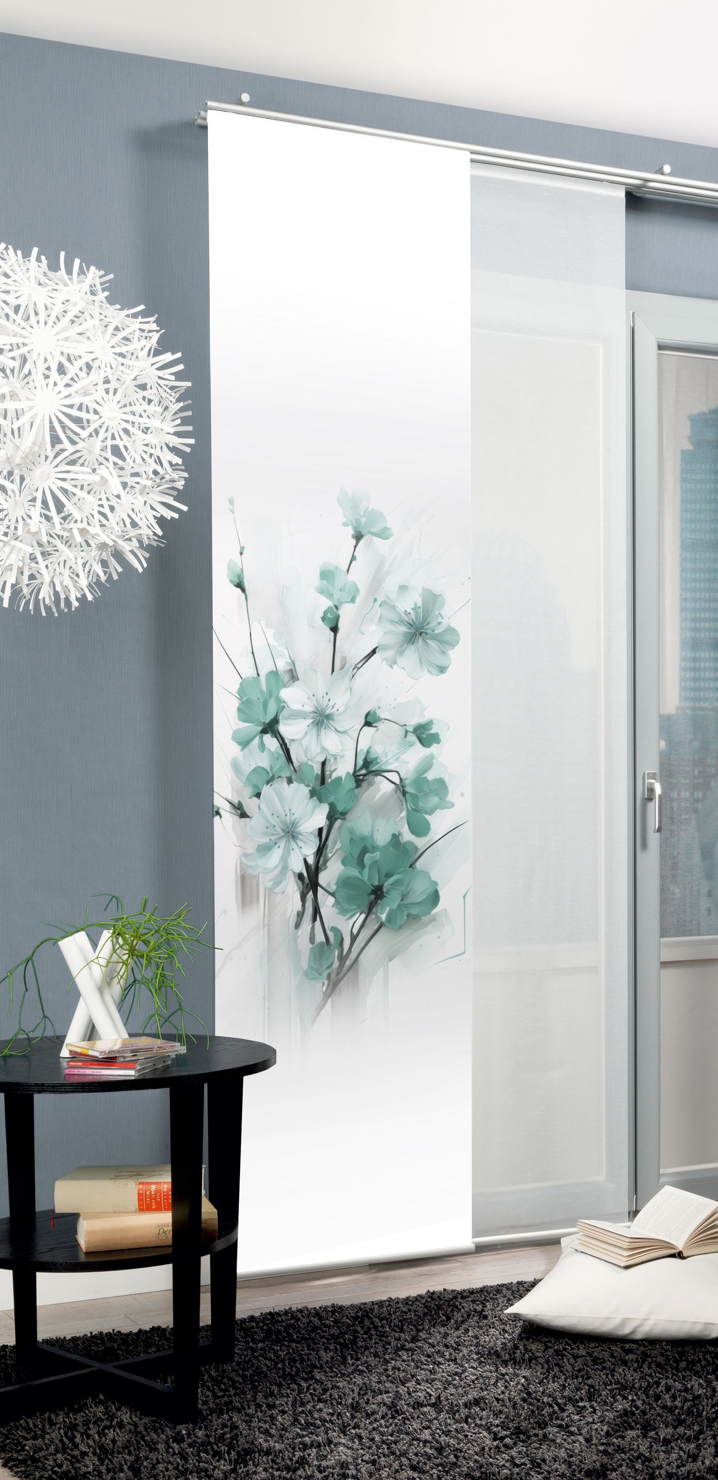 HOME WOHNIDEEN Schiebegardine Schiebegardine LOTUS, Seidenoptik, blickdicht, 245x60 cm, Kirschblüten (1 St), Paneelwagen, blickdicht, 100% Polyester