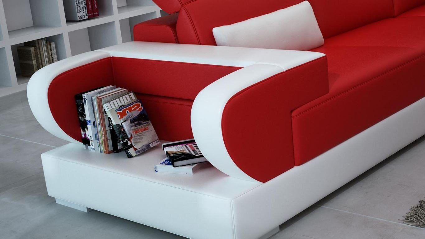 JVmoebel Ecksofa, Garnitur mit Sofa Ecksofa Polster Rot Couch Hocker Designer