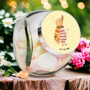 Mr. & Mrs. Panda Vorratsglas L 870ml Nachtfalter Fähnchen - Gelb Pastell - Geschenk, Vorratsglas, Premium Glas, (1-tlg), Eigene Motive