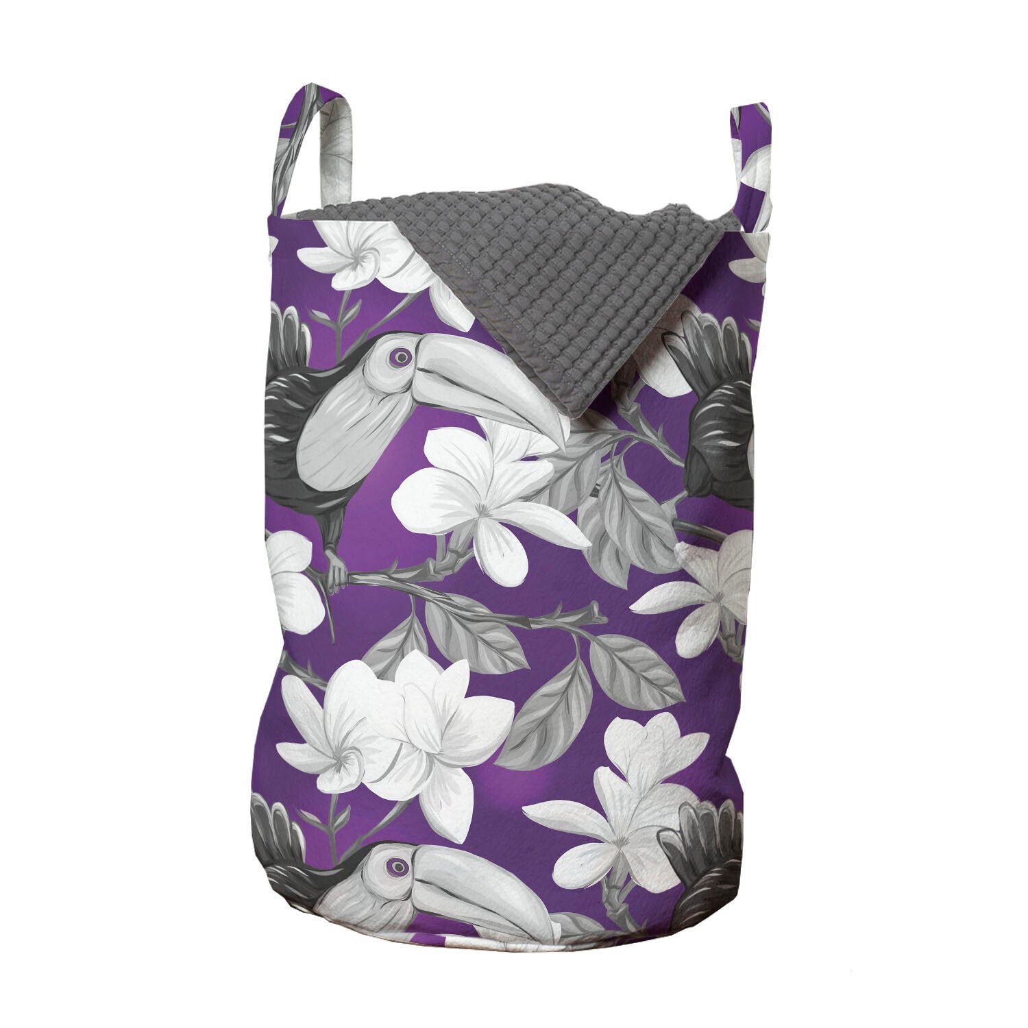 Abakuhaus Wäschesäckchen Wäschekorb mit Griffen für Kordelzugverschluss Toucan Blumen Waschsalons, Plumerias Vögel und