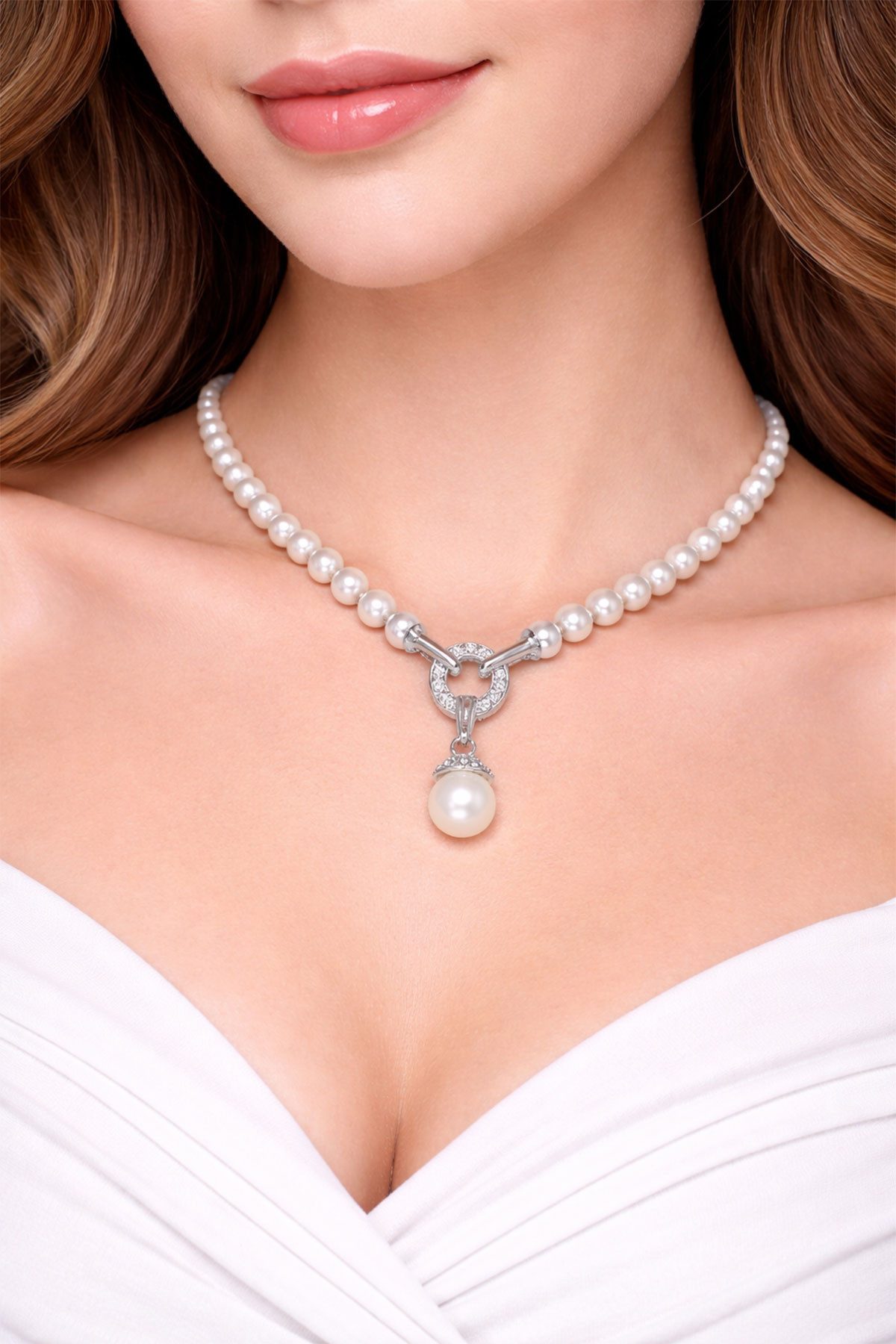 LUISIA® Perlenkette Perlen Collier mit großem Anhänger und Premium Kristall günstig online kaufen