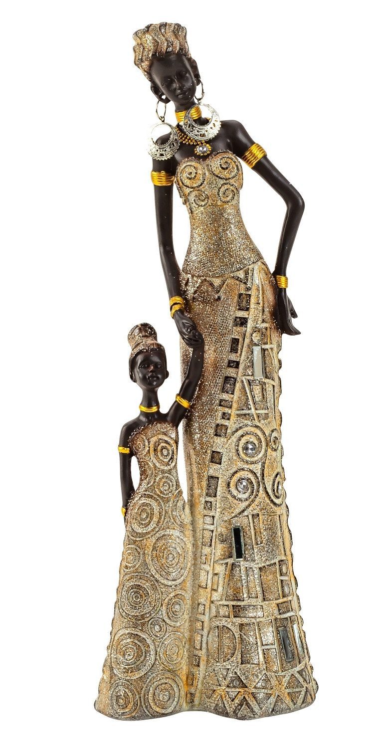 MF Afrikafigur Elegante Dekofigur Afrikanische Frau mit Kind 31cm Gold (1 S günstig online kaufen