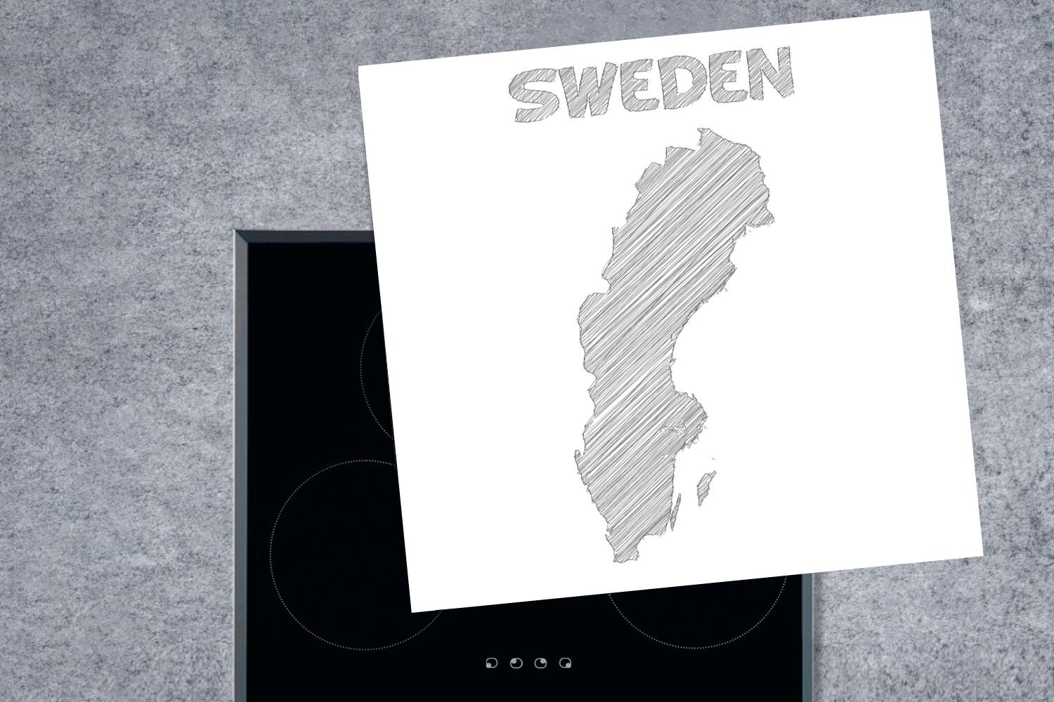 cm, Schweden, Arbeitsplatte für Schwarz-weiße von einer Vinyl, Herdblende-/Abdeckplatte 78x78 küche Skizze Ceranfeldabdeckung, tlg), MuchoWow Illustration (1