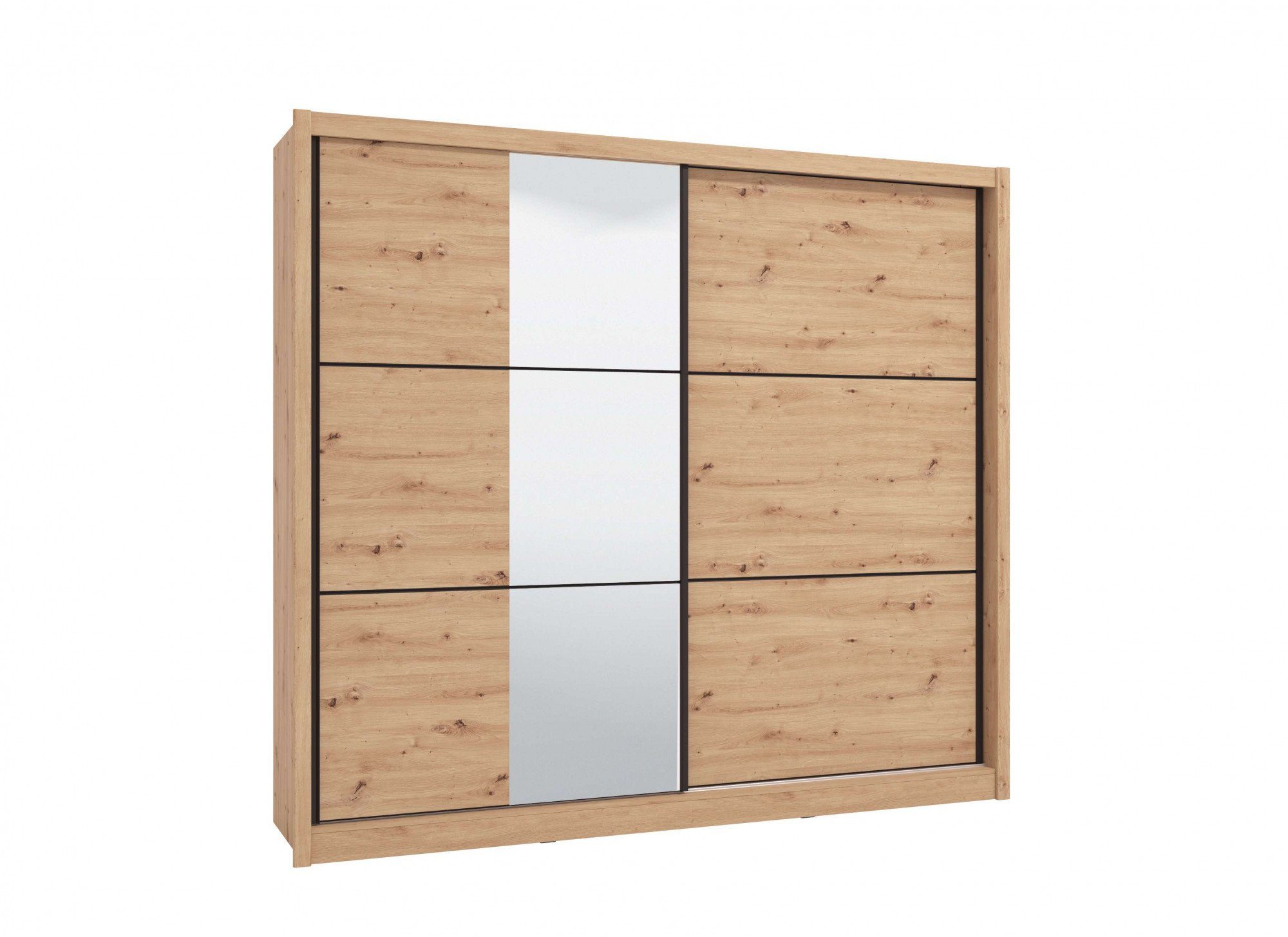 Home affaire Schwebetürenschrank Navara Kleiderschrank mit Spiegel Wäscheschrank Garderobe Kleiderschrank mit Spiegel, FSC®-zertifiziert, 242,5x215,5x61cm