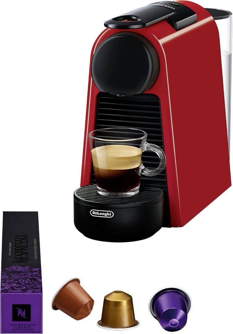 Nespresso Kapselmaschine Essenza Mini EN85.R von DeLonghi, Red, inkl.  Willkommenspaket mit 14 Kapseln