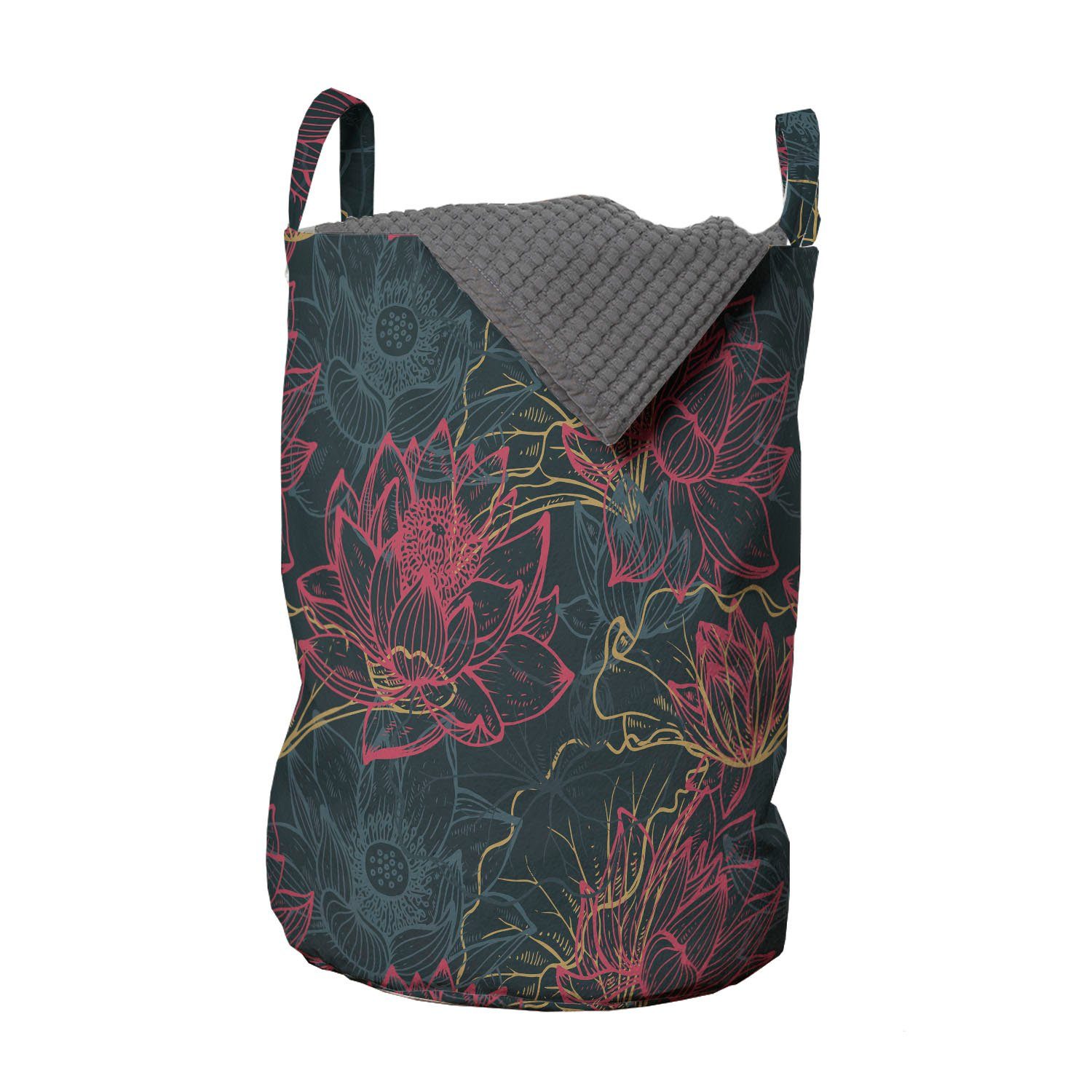 Abakuhaus Wäschesäckchen Wäschekorb mit Griffen Kordelzugverschluss für Waschsalons, Lotus Konzept der Blumen von Asien