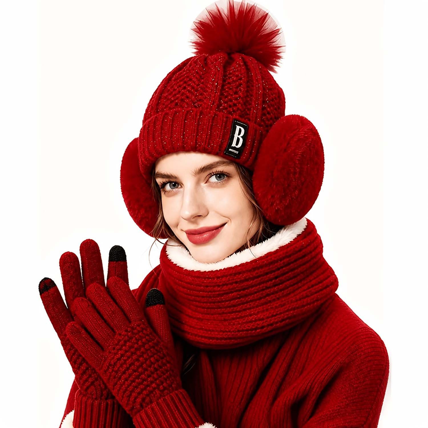 nsihing Mütze & Schal 5-teiliges Herbst- und Winter-Warmmütchenset,für Outdoor – Bild 5 von 5