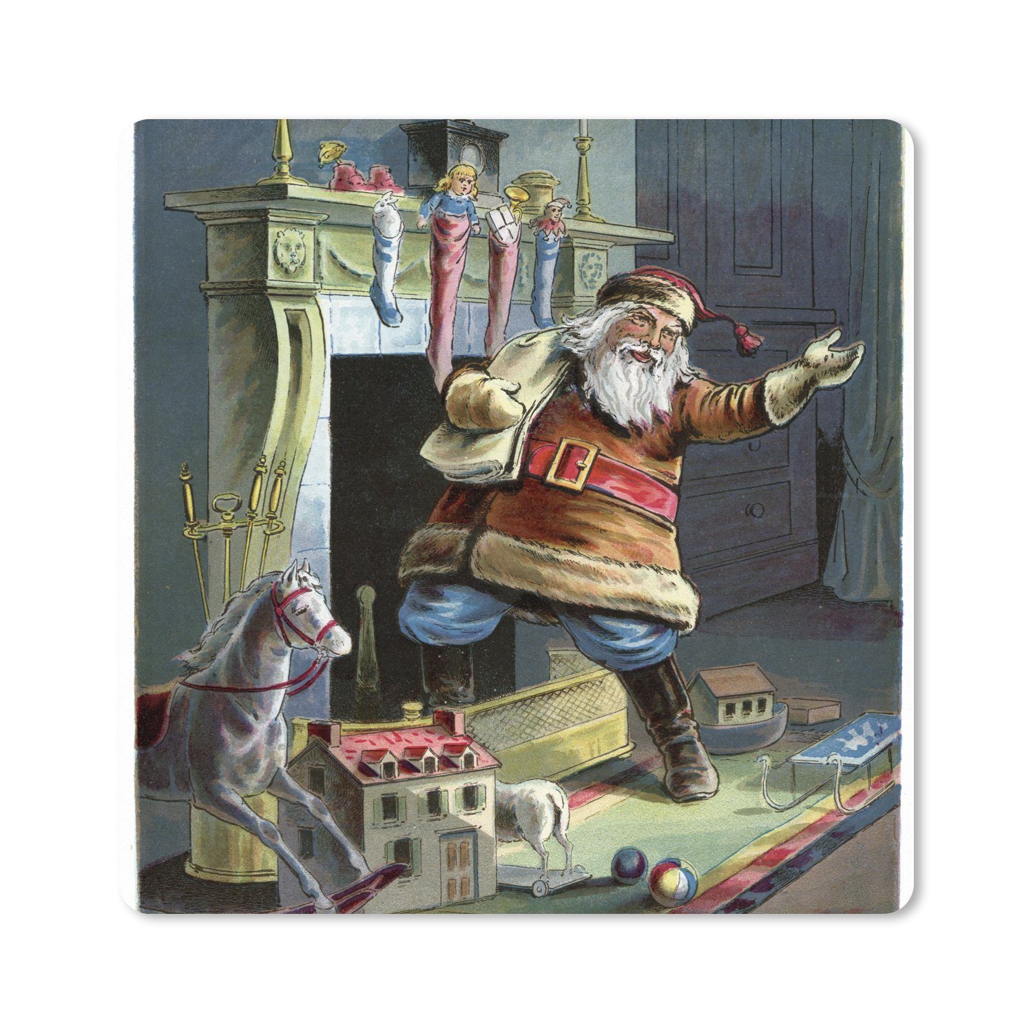 MuchoWow Gaming Mauspad Retro-Weihnachtsmann - Weihnachten (1-St), Gaming, Rutschfester Unterseite, Mausunterlage, 80x80 cm, XXL, Großes