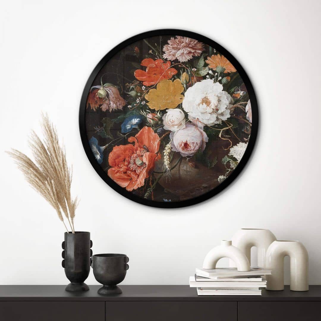 Poster Wandbild Poster Rund Barock Mignon Stillleben Pfingstrosen Blumenstrauß