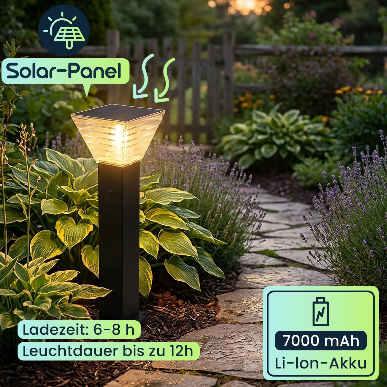shop'n smile ideoon LED Gartenstrahler Solar Säulen Wegeleuchte 60cm Alu IP65 360° Abstrahlung Gartenlampe, SMD-LEDs, Kalt-/Warmweiß, 2 Lichtfarben (kalt/warm), 2 Modi, 6–8 h Ladezeit, bis 12 h Licht