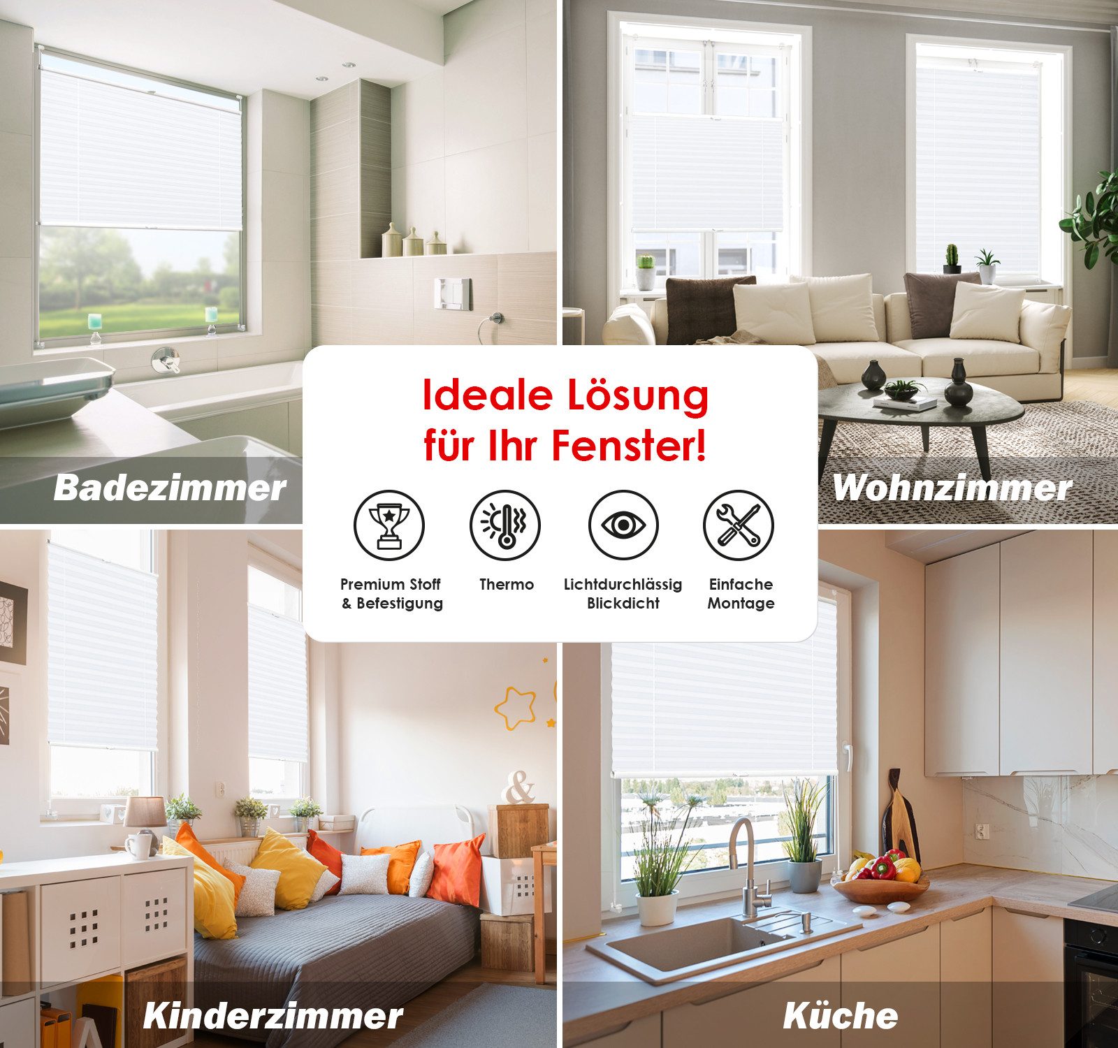 DomDeco Plissee Premium Thermo Plissee ohne Bohren, Sichtschutz, lichtdurchlässig, blickdicht, Klemmfix, Thermo-Wärmeschutz, verdunkelnd, blickdicht, Stufenlos