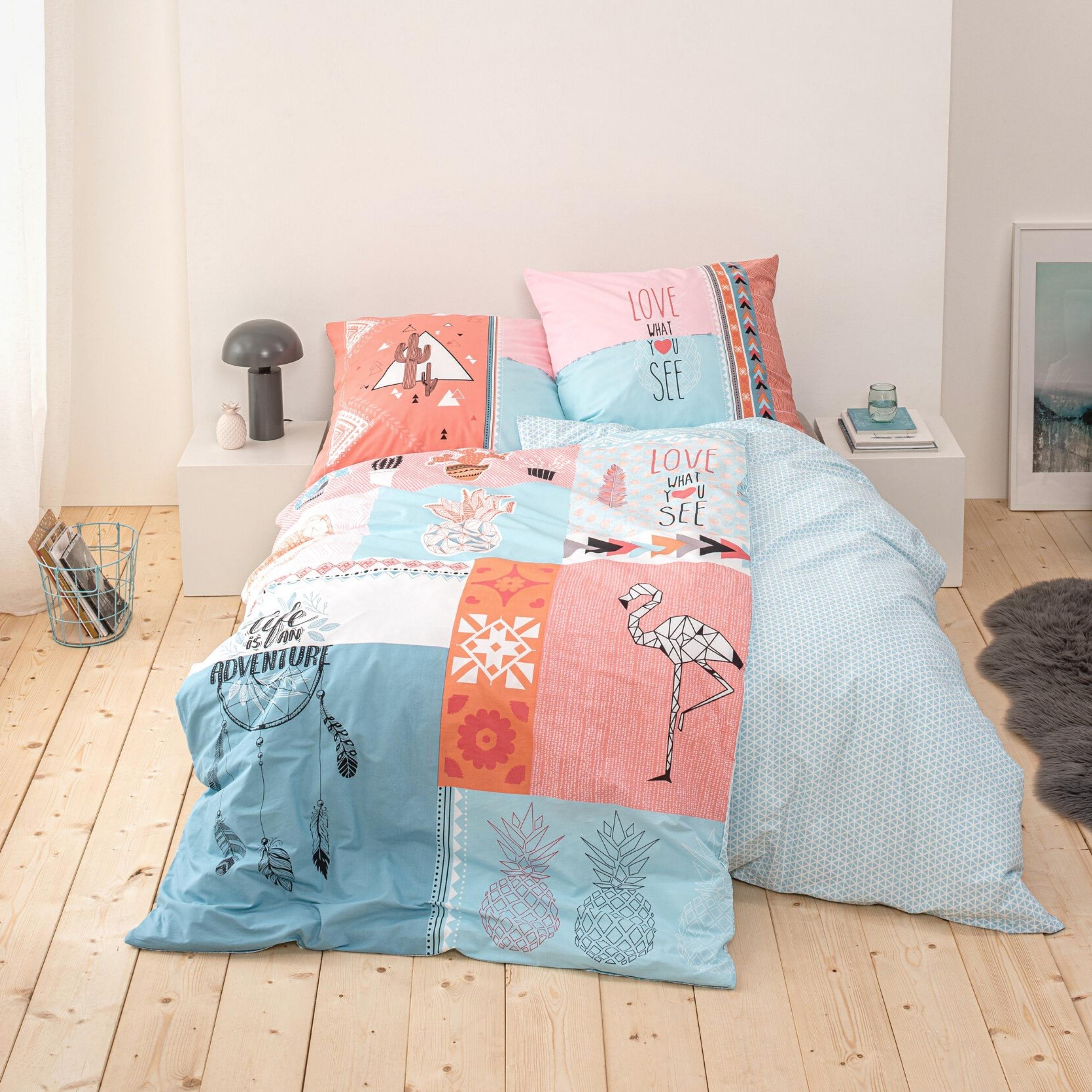 MTOnlinehandel Bettwäsche Traumfänger Flamingo 135x200 + 80x80 cm, 100 % Ba günstig online kaufen