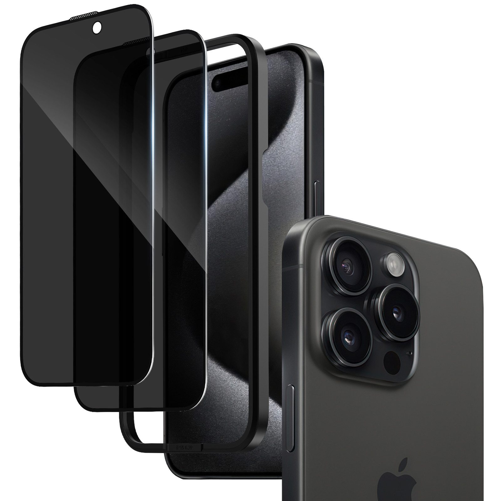 Holeohon Schutzfolie Panzerglas Blickschutz Kompatibel mit, (iPhone 16 Pro Max/ iPhone 16 Pro/ iPhone 16 Plus/ iPhone 16/ iPhone 15 Pro Max/ iPhone 15 Pro/ iPhone 15 Plus/ iPhone 15, 2 Privacy Glass + 1 Montagerahmen), 9H Härte Panzerfolie, HD Displayschutz, Ultra-klar, Anti-Fingerprint.