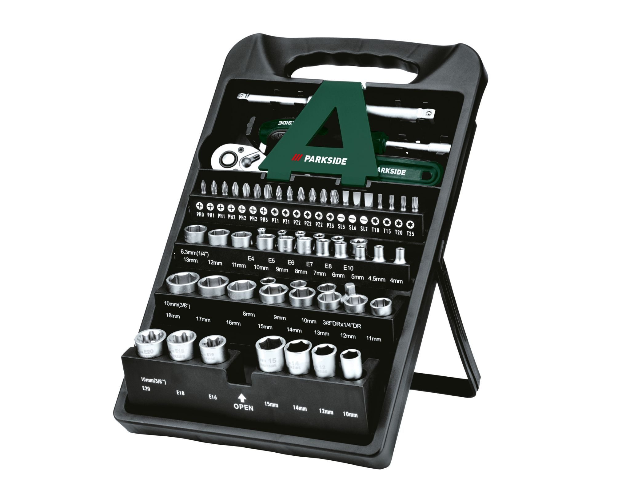 Parkside Bit- und Steckschlüsselset Steckschlüssel Satz Knarrenkasten 61-teilig Chrom-Vanadium Stahl