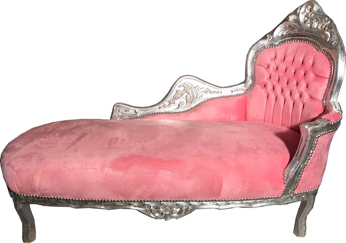 Casa Padrino Chaiselongue Barock Chaiselongue Rosa / Silber - Möbel Liege Recamiere Wohnzimmer