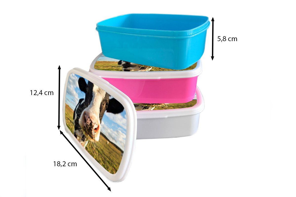 MuchoWow Lunchbox Kühe - und Jungs Gras, und Erwachsene, weiß Kunststoff, - für Brotbox Bauernhof für Mädchen Kinder Brotdose, (2-tlg)