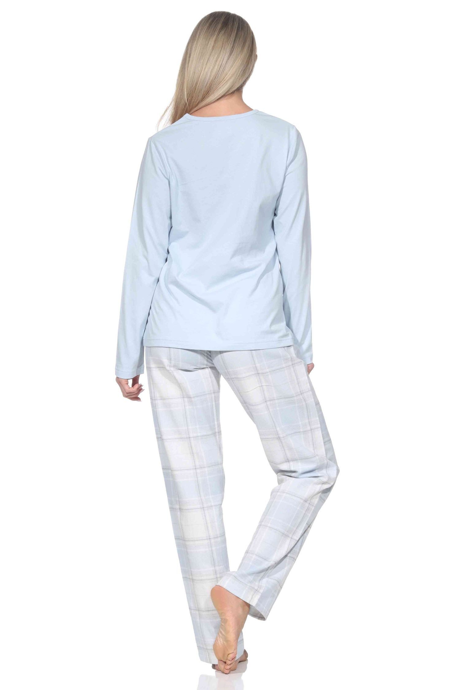 Normann Pyjama Normann Damen Schlafanzug lang Pyjama mit Flanell Schlafhose – Bild 3 von 4
