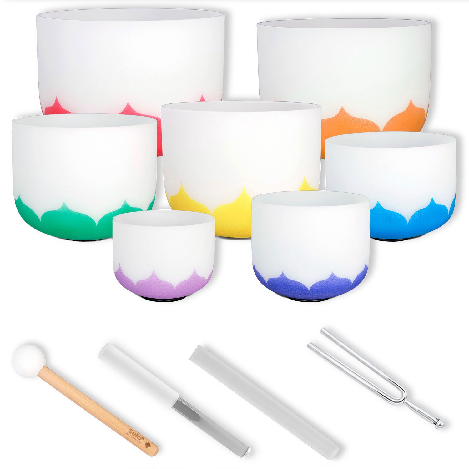 Sela Klangschalen Sela Klangschalen Set SECLU Chakra Lotus 432 Hz mit Stimmgabel, Klangschalen