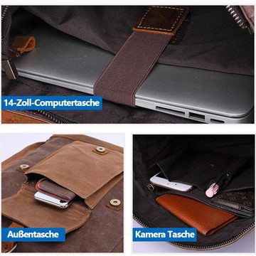 REDOM Laptoprucksack Rucksack Schulrucksack Lederrucksack Reiserucksack Schultertasche (Vintage Schultertasche Notebook Laptop Tasche Schule Uni Rucksack, Backpack mit Laptopfach, für bis 15,6-Zoll Laptop, Echtleder und Canvas), für Herren Damen Jungen Teenager Freizeit Arbeit Business Reisen