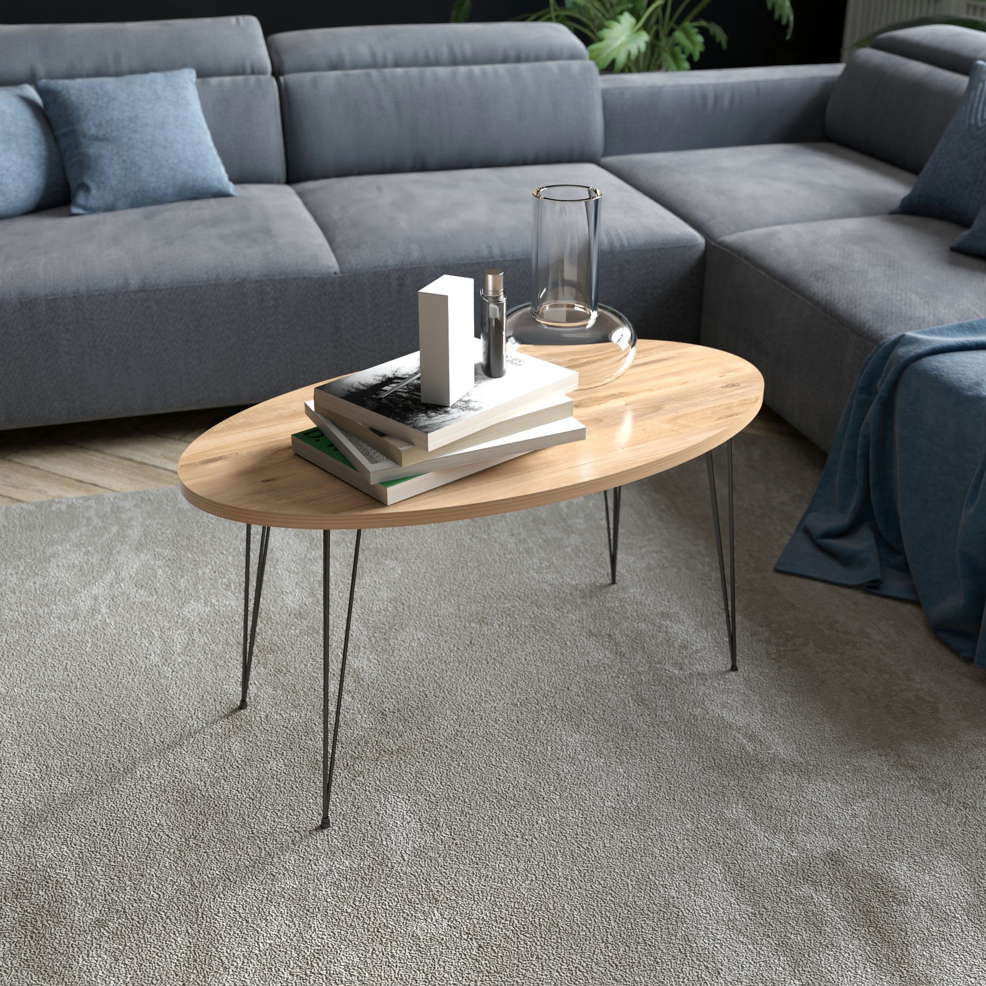 | 90 50 cm x en.casa »Skævinge« Holzfarben Couchtisch, x 43 oval Sofatisch holzfarben Holzfarben