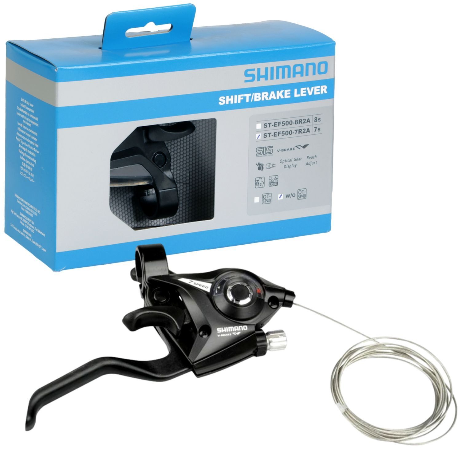 Shimano Schaltung Acera ST-EF500 Schalthebel / Bremshebel Rechts, 7-fach 2 Finger EZ-Fire Plus V-Brake mechanische Scheibenbremse MTB