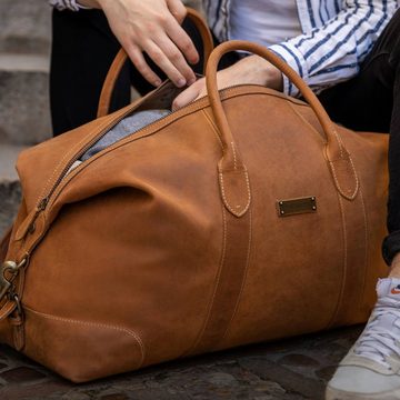 DRAKENSBERG Reisetasche Weekender »David« Cognac-Braun, aus vollnarbigem Premium Leder für Herren und Damen im Vintage-Design