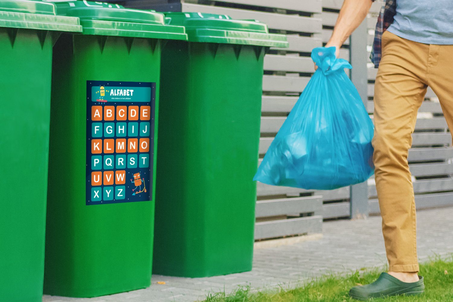 Kinder - Alphabet Sticker, - Mülleimer-aufkleber, St), Kinder MuchoWow Container, - (1 Mädchen Mülltonne, - Lernen Abfalbehälter Kinderzimmer Wandsticker -