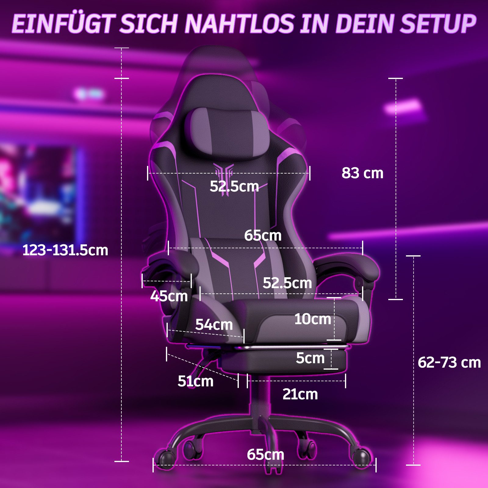 Ferghana Gaming-Stuhl mit Massagefunktion Gaming Chair mit Fußstütze und Kopfkissen (bis zu 135° Neigbar 150 kg Belastbarkeit), Gaming Sessel Rückenlehne