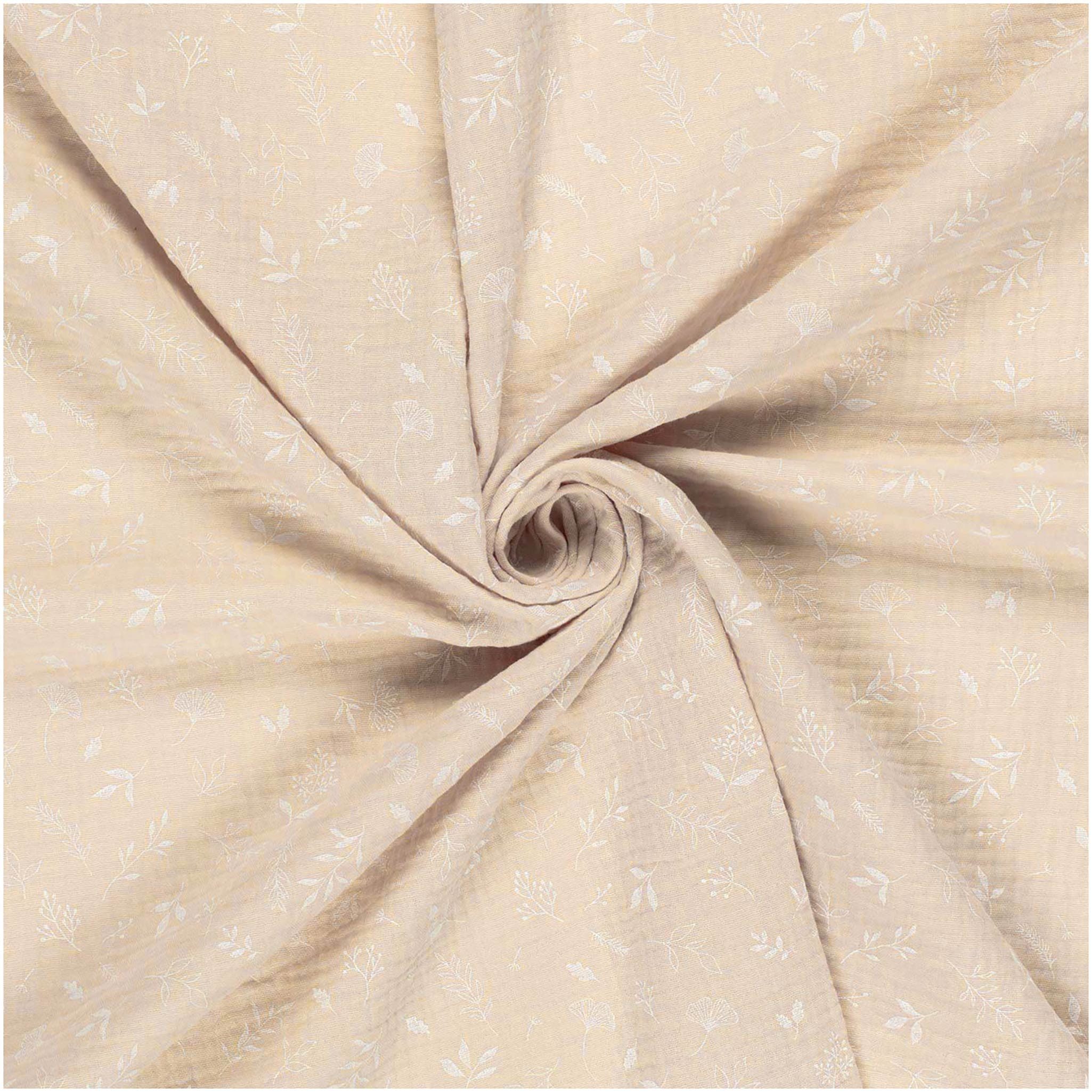 maDDma Stoff Musselin-Stoff bedruckte Pflanzen ab 50x130cm uni Mulltuch, 151 - vanille